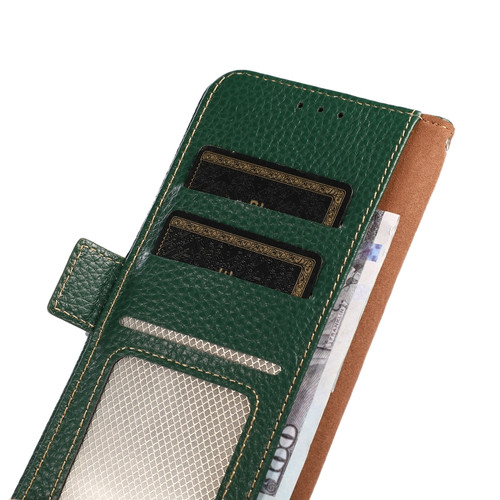 Google Pixel 8 Pro KHAZNEH Side-Magnetic Litchi Genuine Leather RFID Phone Case - Green